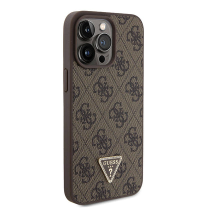 iPhone 15 Pro Max Kılıf Guess Orjinal Lisanslı PU Deri Askılı Taşlı Üçgen Logo 4G Desenli Strass Crossbody Kılıf