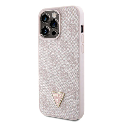 iPhone 15 Pro Max Kılıf Guess Orjinal Lisanslı PU Deri Askılı Taşlı Üçgen Logo 4G Desenli Strass Crossbody Kılıf