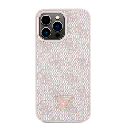 iPhone 15 Pro Max Kılıf Guess Orjinal Lisanslı PU Deri Askılı Taşlı Üçgen Logo 4G Desenli Strass Crossbody Kılıf