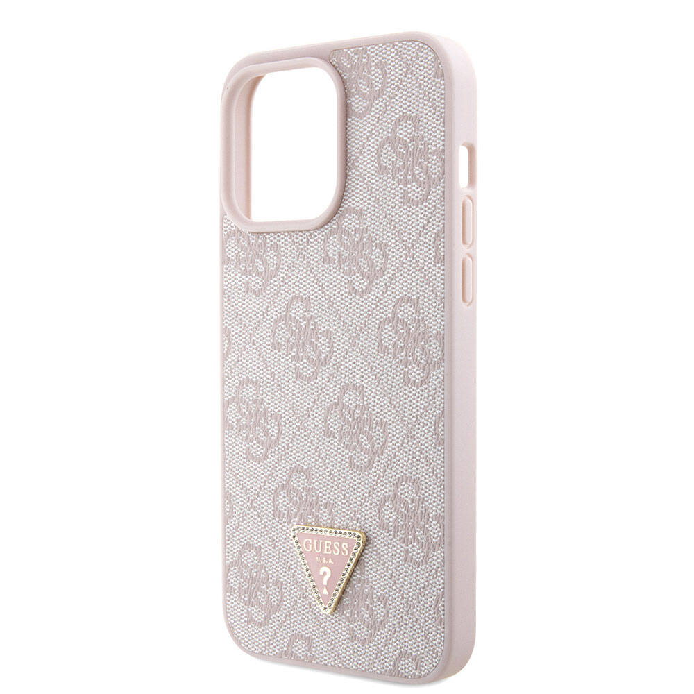 iPhone 15 Pro Max Kılıf Guess Orjinal Lisanslı PU Deri Askılı Taşlı Üçgen Logo 4G Desenli Strass Crossbody Kılıf