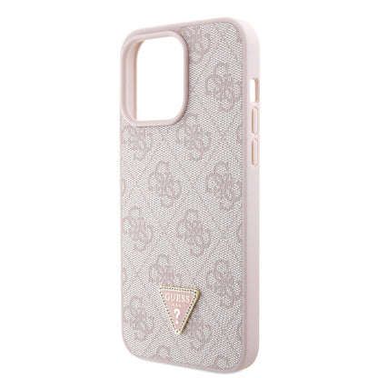 iPhone 15 Pro Max Kılıf Guess Orjinal Lisanslı PU Deri Askılı Taşlı Üçgen Logo 4G Desenli Strass Crossbody Kılıf