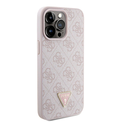 iPhone 15 Pro Max Kılıf Guess Orjinal Lisanslı PU Deri Askılı Taşlı Üçgen Logo 4G Desenli Strass Crossbody Kılıf