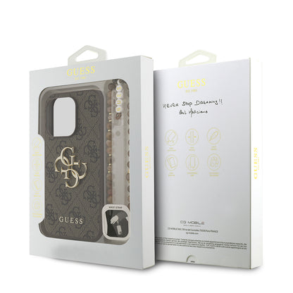 iPhone 15 Pro Max Kılıf Guess Orjinal Lisanslı PU Deri Bilek Askı İpli Metal Büyük 4G ve Yazı Logolu Kılıf