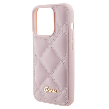 iPhone 15 Pro Max Kılıf Guess Orjinal Lisanslı PU Deri Metal Yazı Logolu Kapitone Kılıf
