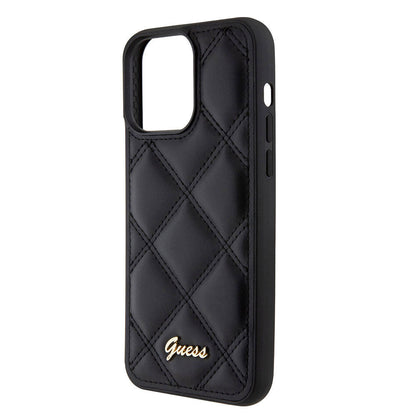 iPhone 15 Pro Max Kılıf Guess Orjinal Lisanslı PU Deri Metal Yazı Logolu Kapitone Kılıf