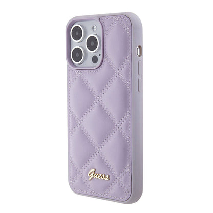 iPhone 15 Pro Max Kılıf Guess Orjinal Lisanslı PU Deri Metal Yazı Logolu Kapitone Kılıf