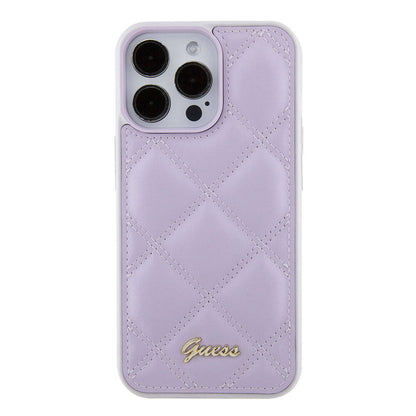 iPhone 15 Pro Max Kılıf Guess Orjinal Lisanslı PU Deri Metal Yazı Logolu Kapitone Kılıf