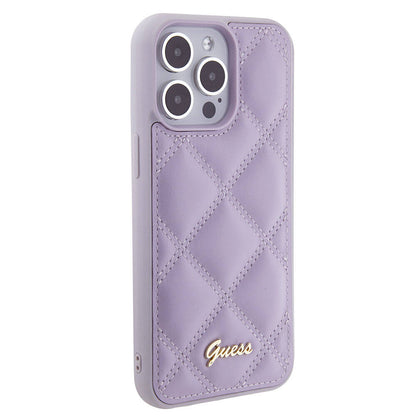 iPhone 15 Pro Max Kılıf Guess Orjinal Lisanslı PU Deri Metal Yazı Logolu Kapitone Kılıf