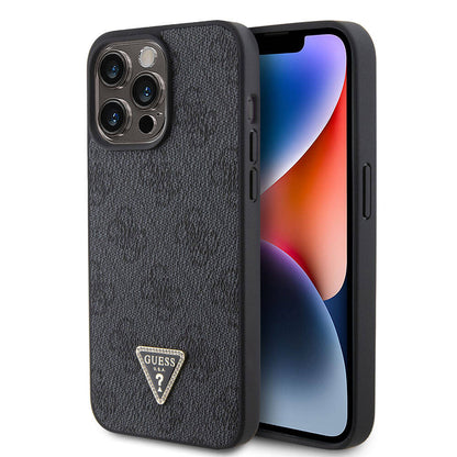 iPhone 15 Pro Max Kılıf Guess Orjinal Lisanslı PU Deri Taşlı Üçgen Logo 4G Desenli Strass Kılıf