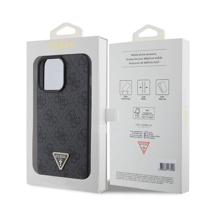 iPhone 15 Pro Max Kılıf Guess Orjinal Lisanslı PU Deri Taşlı Üçgen Logo 4G Desenli Strass Kılıf