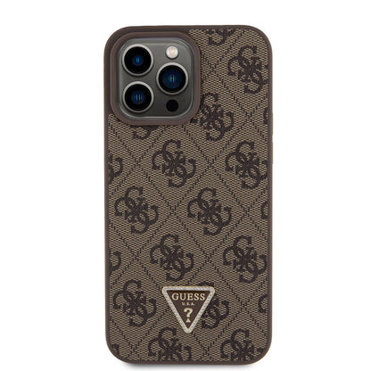 iPhone 15 Pro Max Kılıf Guess Orjinal Lisanslı PU Deri Taşlı Üçgen Logo 4G Desenli Strass Kılıf