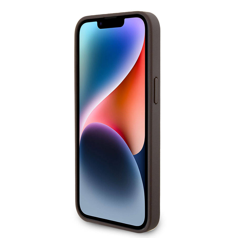 iPhone 15 Pro Max Kılıf Guess Orjinal Lisanslı PU Deri Taşlı Üçgen Logo 4G Desenli Strass Kılıf