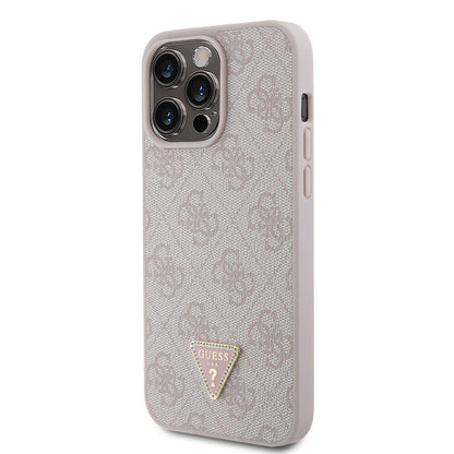 iPhone 15 Pro Max Kılıf Guess Orjinal Lisanslı PU Deri Taşlı Üçgen Logo 4G Desenli Strass Kılıf