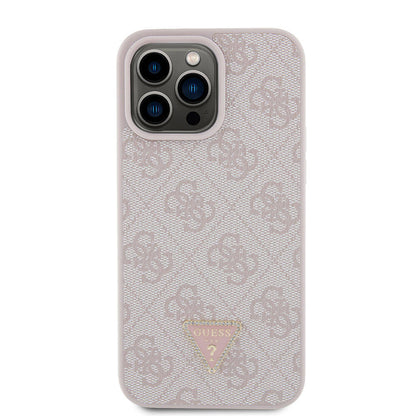 iPhone 15 Pro Max Kılıf Guess Orjinal Lisanslı PU Deri Taşlı Üçgen Logo 4G Desenli Strass Kılıf