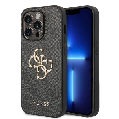 iPhone 15 Pro Max Kılıf Guess Orjinal Lisanslı PU Deri Yazı ve 4G Metal Logolu Desenli Kılıf