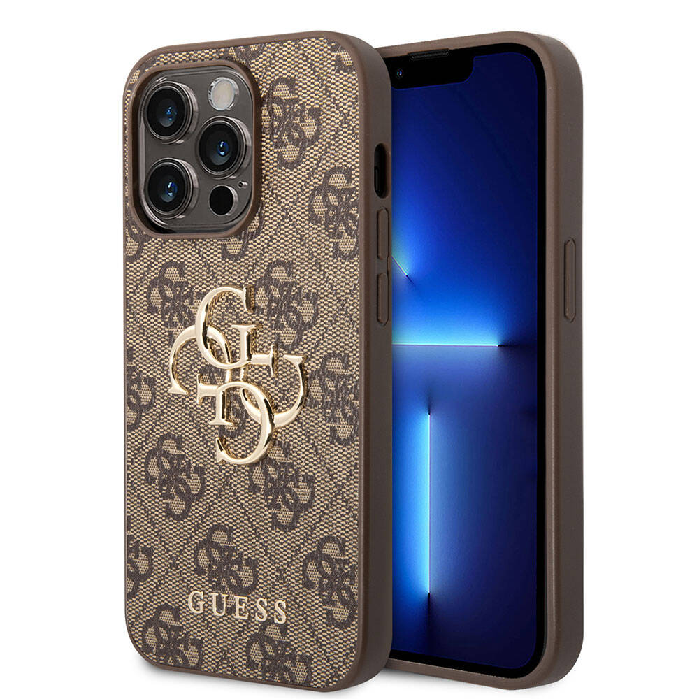 iPhone 15 Pro Max Kılıf Guess Orjinal Lisanslı PU Deri Yazı ve 4G Metal Logolu Desenli Kılıf