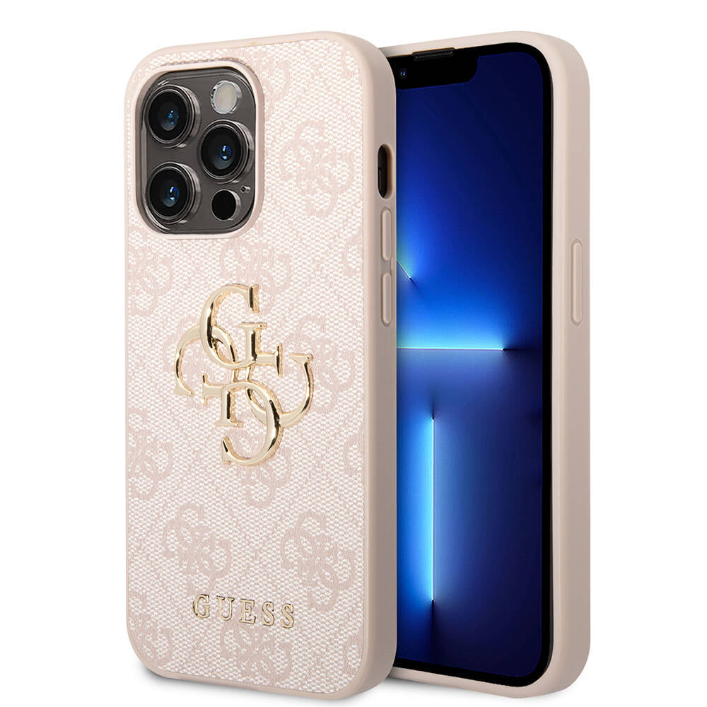 iPhone 15 Pro Max Kılıf Guess Orjinal Lisanslı PU Deri Yazı ve 4G Metal Logolu Desenli Kılıf