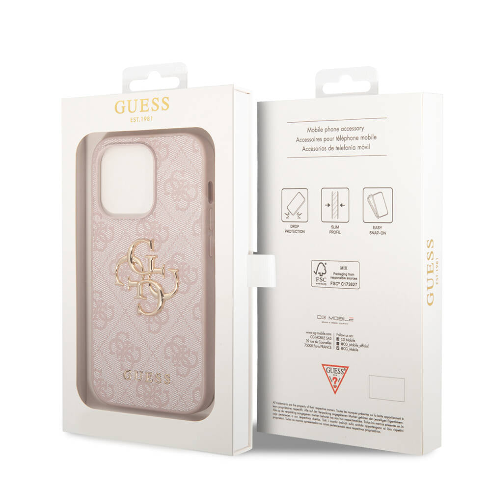 iPhone 15 Pro Max Kılıf Guess Orjinal Lisanslı PU Deri Yazı ve 4G Metal Logolu Desenli Kılıf
