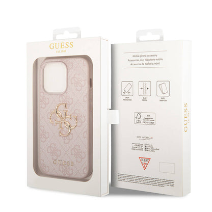 iPhone 15 Pro Max Kılıf Guess Orjinal Lisanslı PU Deri Yazı ve 4G Metal Logolu Desenli Kılıf