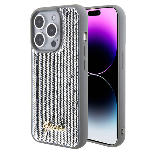 iPhone 15 Pro Max Kılıf Guess Orjinal Lisanslı Pullu Arka Yüzey Metal Yazı Logolu Sequin Script Kılıf