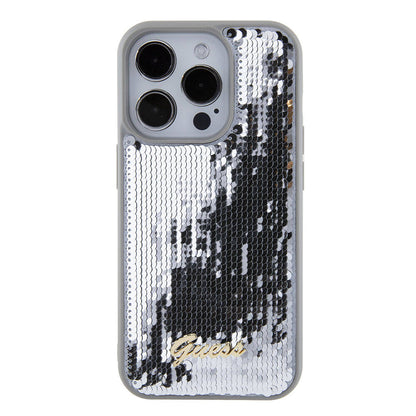 iPhone 15 Pro Max Kılıf Guess Orjinal Lisanslı Pullu Arka Yüzey Metal Yazı Logolu Sequin Script Kılıf
