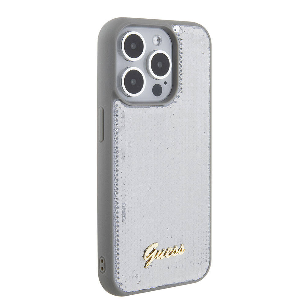 iPhone 15 Pro Max Kılıf Guess Orjinal Lisanslı Pullu Arka Yüzey Metal Yazı Logolu Sequin Script Kılıf