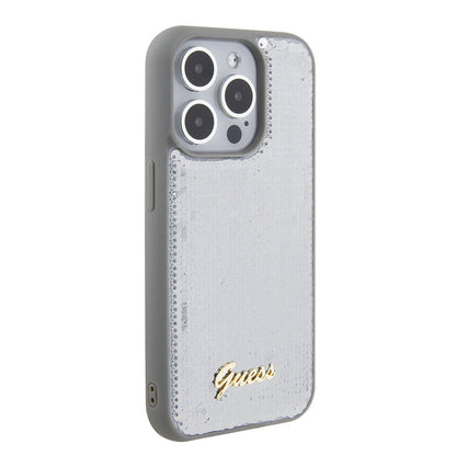 iPhone 15 Pro Max Kılıf Guess Orjinal Lisanslı Pullu Arka Yüzey Metal Yazı Logolu Sequin Script Kılıf