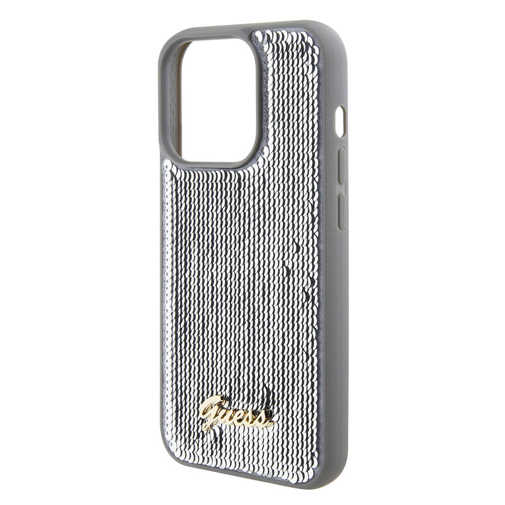 iPhone 15 Pro Max Kılıf Guess Orjinal Lisanslı Pullu Arka Yüzey Metal Yazı Logolu Sequin Script Kılıf