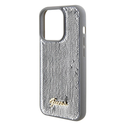iPhone 15 Pro Max Kılıf Guess Orjinal Lisanslı Pullu Arka Yüzey Metal Yazı Logolu Sequin Script Kılıf