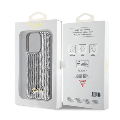 iPhone 15 Pro Max Kılıf Guess Orjinal Lisanslı Pullu Arka Yüzey Metal Yazı Logolu Sequin Script Kılıf