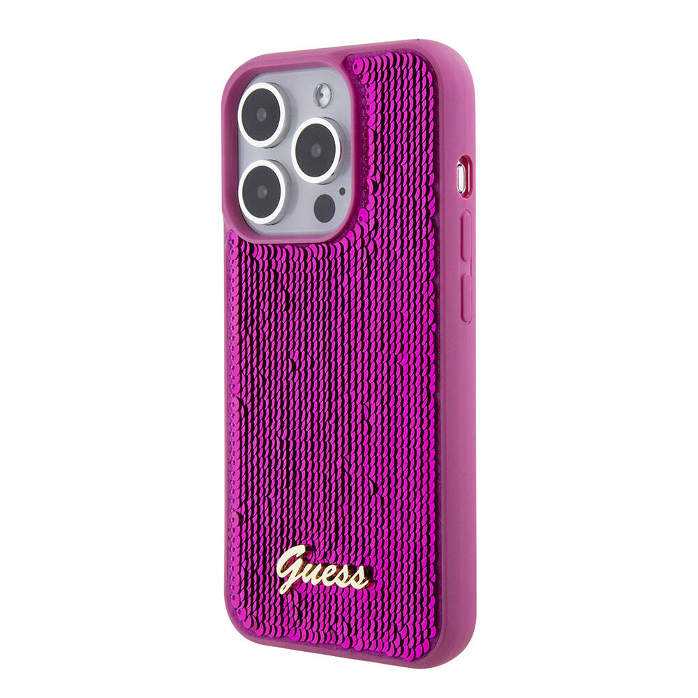 iPhone 15 Pro Max Kılıf Guess Orjinal Lisanslı Pullu Arka Yüzey Metal Yazı Logolu Sequin Script Kılıf