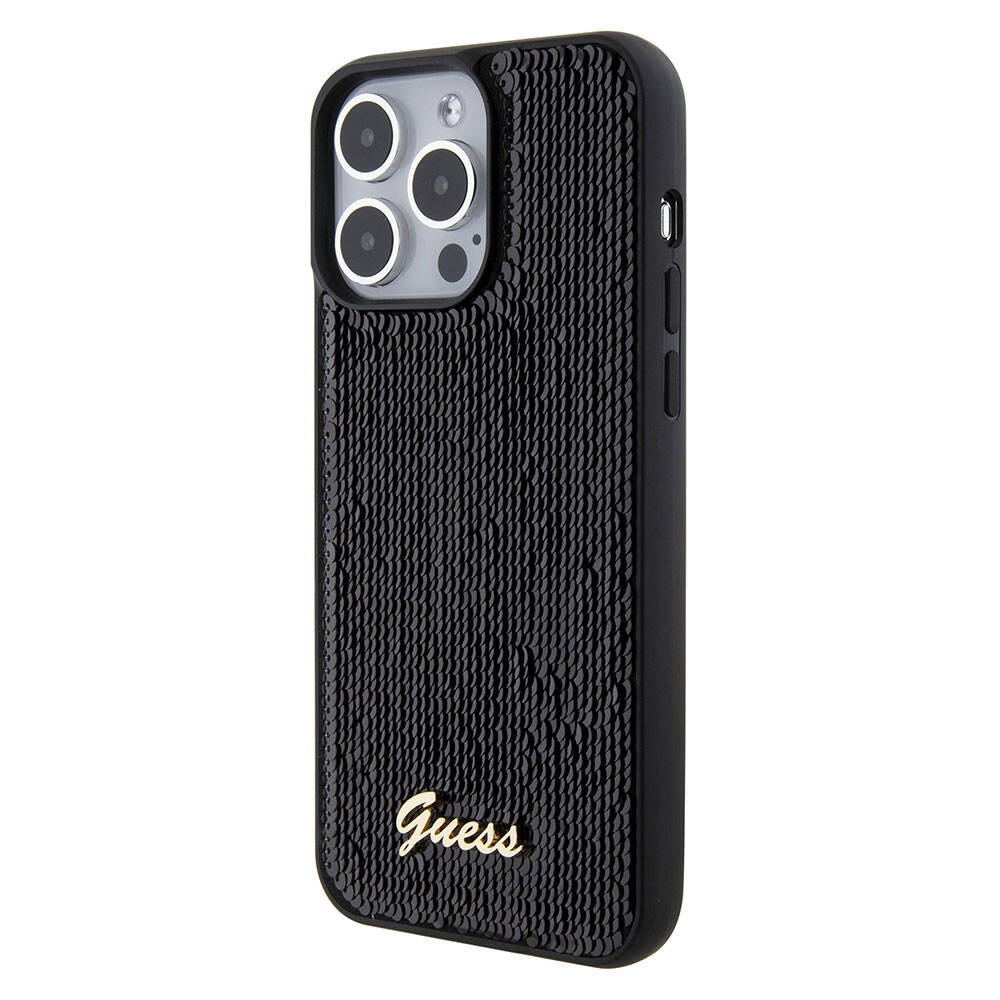 iPhone 15 Pro Max Kılıf Guess Orjinal Lisanslı Pullu Arka Yüzey Metal Yazı Logolu Sequin Script Kılıf