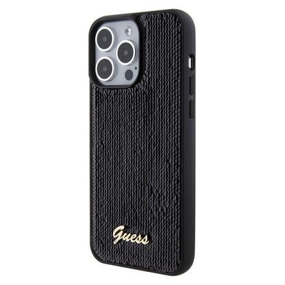 iPhone 15 Pro Max Kılıf Guess Orjinal Lisanslı Pullu Arka Yüzey Metal Yazı Logolu Sequin Script Kılıf
