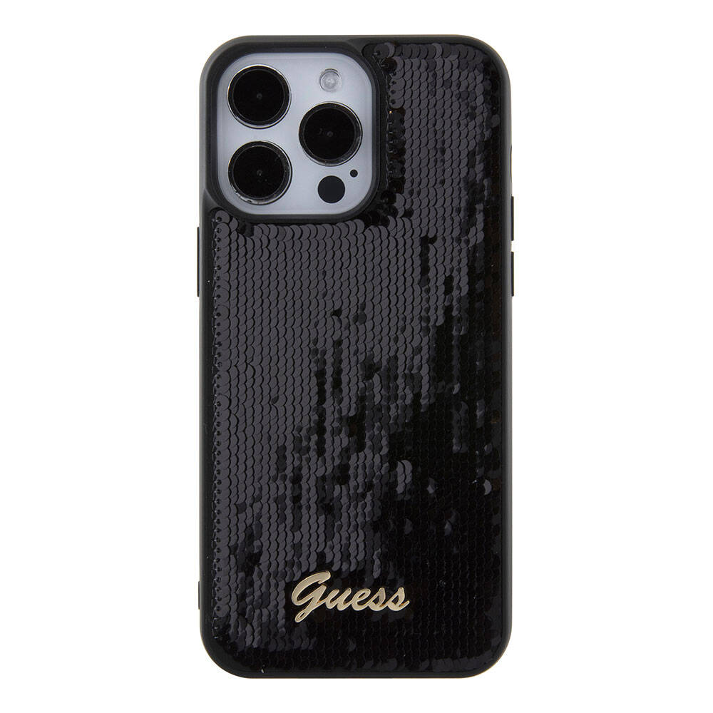 iPhone 15 Pro Max Kılıf Guess Orjinal Lisanslı Pullu Arka Yüzey Metal Yazı Logolu Sequin Script Kılıf