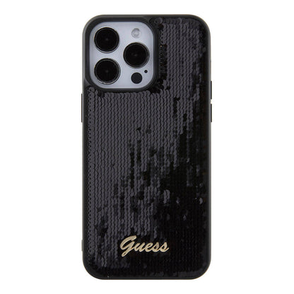 iPhone 15 Pro Max Kılıf Guess Orjinal Lisanslı Pullu Arka Yüzey Metal Yazı Logolu Sequin Script Kılıf
