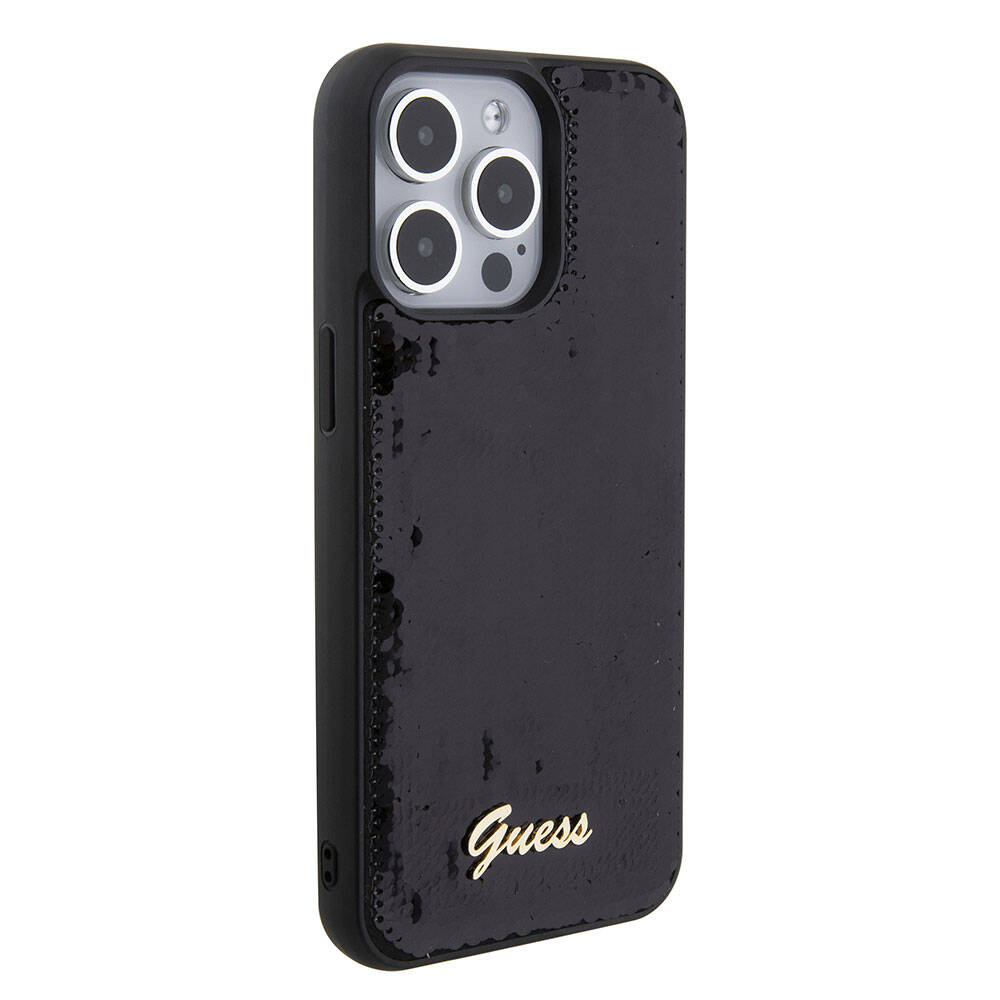 iPhone 15 Pro Max Kılıf Guess Orjinal Lisanslı Pullu Arka Yüzey Metal Yazı Logolu Sequin Script Kılıf