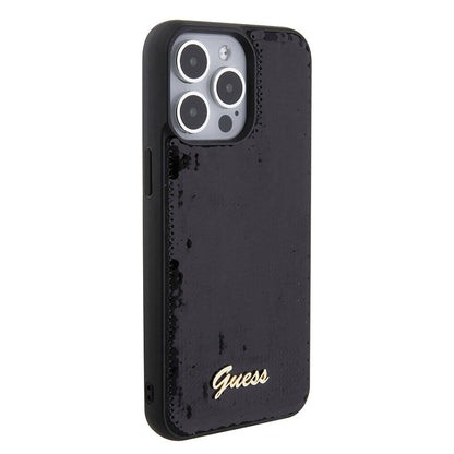 iPhone 15 Pro Max Kılıf Guess Orjinal Lisanslı Pullu Arka Yüzey Metal Yazı Logolu Sequin Script Kılıf