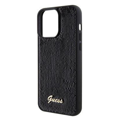 iPhone 15 Pro Max Kılıf Guess Orjinal Lisanslı Pullu Arka Yüzey Metal Yazı Logolu Sequin Script Kılıf