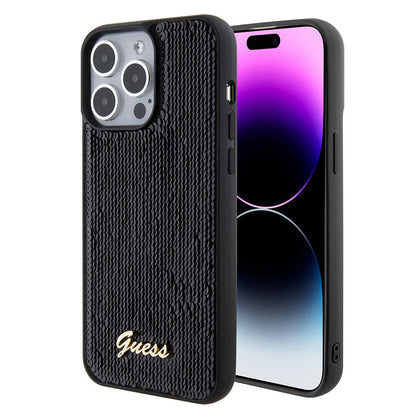 iPhone 15 Pro Max Kılıf Guess Orjinal Lisanslı Pullu Arka Yüzey Metal Yazı Logolu Sequin Script Kılıf
