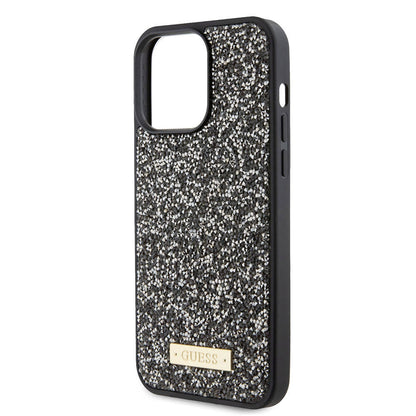 iPhone 15 Pro Max Kılıf Guess Orjinal Lisanslı Taşlı Arka Yüzey Metal Yazı Logolu Kılıf