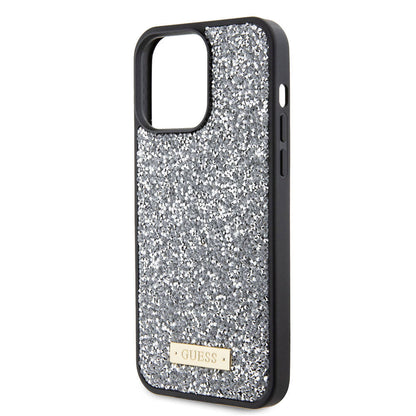 iPhone 15 Pro Max Kılıf Guess Orjinal Lisanslı Taşlı Arka Yüzey Metal Yazı Logolu Kılıf