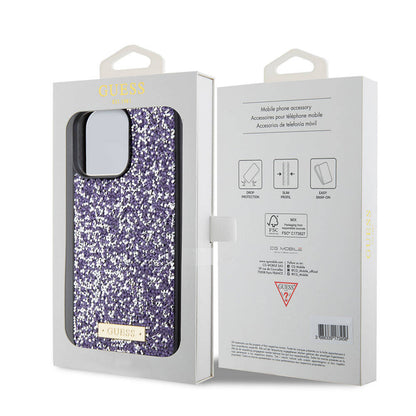 iPhone 15 Pro Max Kılıf Guess Orjinal Lisanslı Taşlı Arka Yüzey Metal Yazı Logolu Kılıf