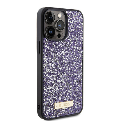 iPhone 15 Pro Max Kılıf Guess Orjinal Lisanslı Taşlı Arka Yüzey Metal Yazı Logolu Kılıf