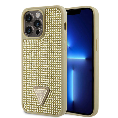 iPhone 15 Pro Max Kılıf Guess Orjinal Lisanslı Taşlı Arka Yüzey Üçgen Logolu Kılıf