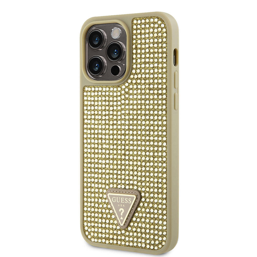 iPhone 15 Pro Max Kılıf Guess Orjinal Lisanslı Taşlı Arka Yüzey Üçgen Logolu Kılıf