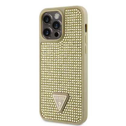 iPhone 15 Pro Max Kılıf Guess Orjinal Lisanslı Taşlı Arka Yüzey Üçgen Logolu Kılıf