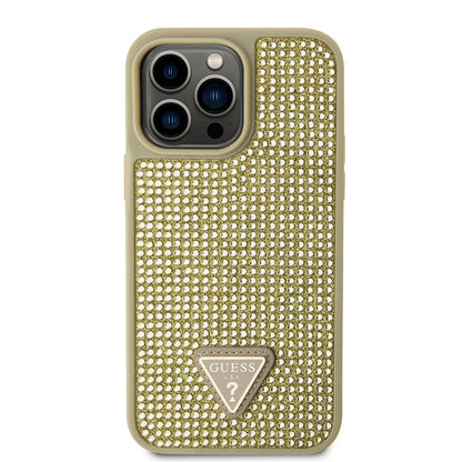 iPhone 15 Pro Max Kılıf Guess Orjinal Lisanslı Taşlı Arka Yüzey Üçgen Logolu Kılıf