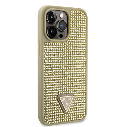 iPhone 15 Pro Max Kılıf Guess Orjinal Lisanslı Taşlı Arka Yüzey Üçgen Logolu Kılıf