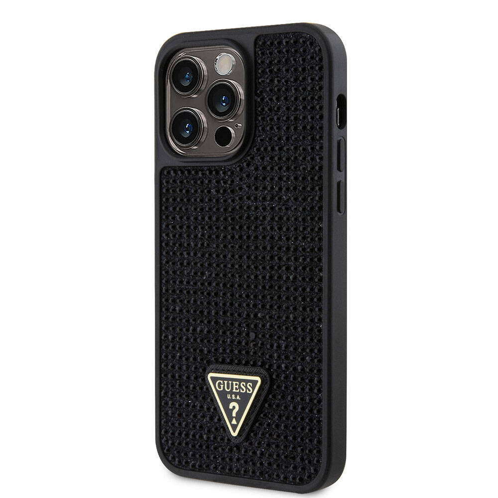iPhone 15 Pro Max Kılıf Guess Orjinal Lisanslı Taşlı Arka Yüzey Üçgen Logolu Kılıf