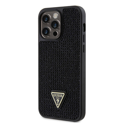 iPhone 15 Pro Max Kılıf Guess Orjinal Lisanslı Taşlı Arka Yüzey Üçgen Logolu Kılıf
